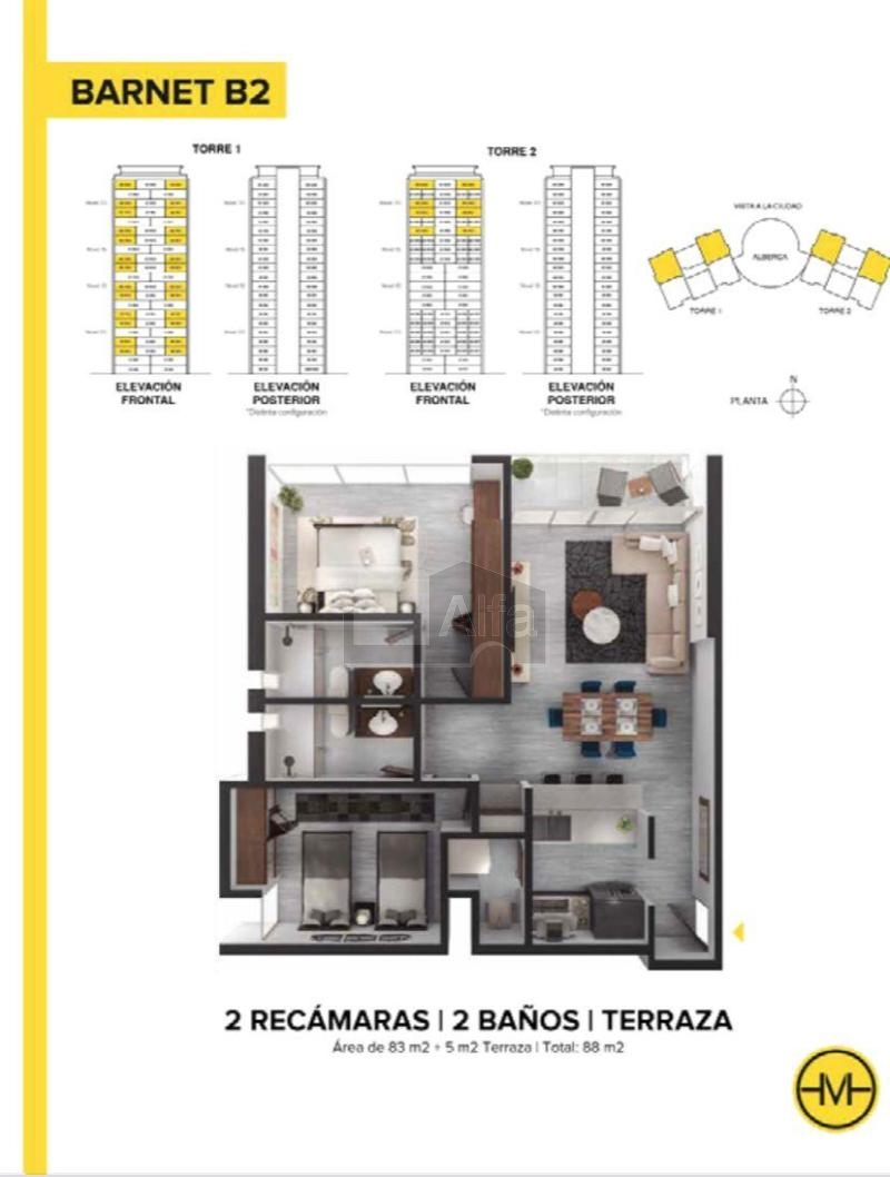Departamento en renta Motto, Amueblado de 2 recámaras, Av Piamonte, Querétaro, Qro